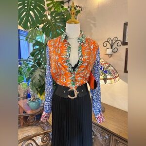 Escada Orange and Blue Floral Blouse